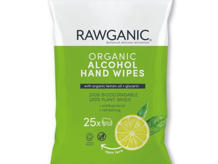 Rawganic Organic Alcohol Hand Wipes 15x20cm Pack Hot on Sale