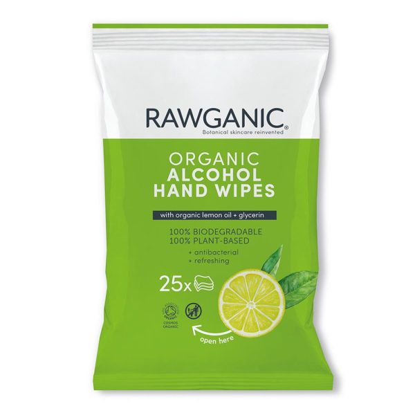 Rawganic Organic Alcohol Hand Wipes 15x20cm Pack Hot on Sale